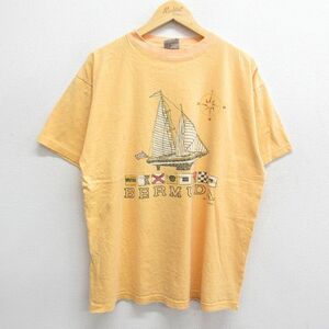 XL/古着 半袖 ビンテージ Tシャツ メンズ 00s バミューダ諸島 船 コットン クルーネック 薄オレンジ 24apr26 中古
