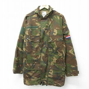 L/古着 長袖 ミリタリー コート メンズ 90s オランダ軍 ロング丈 緑他 グリーン 迷彩 24apr26 中古 アウター