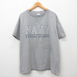 XL/古着 半袖 ビンテージ Tシャツ メンズ 90s ミリタリー ネイビー NAVY 大きいサイズ クルーネック グレー 霜降り 24apr26 中古