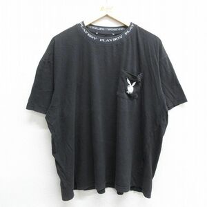 XL/古着 プレイボーイ 半袖 ビンテージ Tシャツ メンズ 00s ワンポイントロゴ 胸ポケット付き 大きいサイズ コットン クルーネック 黒 ブラ