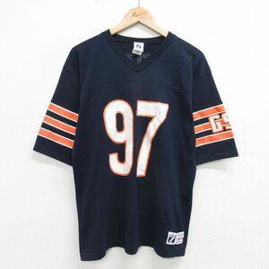 L/古着 半袖 ビンテージ フットボール Tシャツ メンズ 90s NFL シカゴベアーズ ZORICH 97 Vネック 紺 ネイビー アメフト スーパーボウル 24