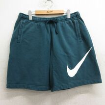 W37/古着 ナイキ NIKE ショート スウェット パンツ ショーツ メンズ 00s ビッグロゴ 青緑 24may06 中古 ボトムス 短パン ショーパン_画像1