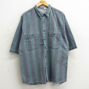 XL/古着 半袖 シャツ メンズ 00s コットン 緑他 グリーン ストライプ 24may06 中古 トップス