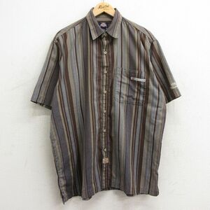 XL/古着 ディッキーズ Dickies 半袖 シャツ メンズ ロング丈 茶他 ブラウン ストライプ 24may06 中古 トップス