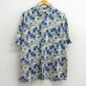 XL/古着 ピエールカルダン 半袖 ブランド シャツ メンズ 90s 総柄 レーヨン ベージュ他 カーキ 24may06 中古 トップス