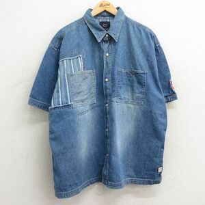 XL/古着 ビューグルボーイ 半袖 シャツ メンズ 大きいサイズ コットン 紺 ネイビー デニム spe 24may06 中古 トップス