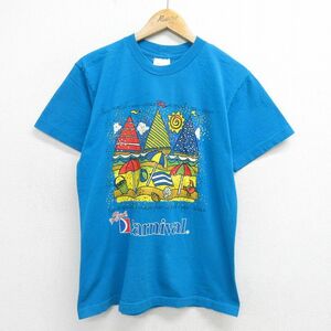 M/古着 半袖 ビンテージ Tシャツ メンズ 90s ビーチ ヨット コットン クルーネック 青 ブルー 24may06 中古