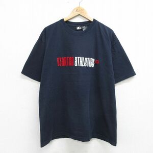 XL/古着 スターター 半袖 ビンテージ Tシャツ メンズ 00s フロッキープリント 大きいサイズ コットン クルーネック 紺 ネイビー spe 24may0