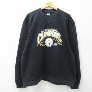 XL/古着 リーボック 長袖 スウェット メンズ 00s NFL ピッツバーグスティーラーズ 大きいサイズ クルーネック 黒 ブラック アメフト スーパ