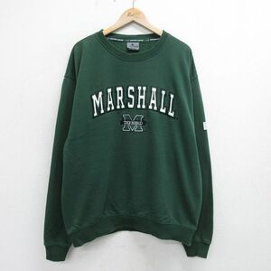 XL/古着 長袖 スウェット メンズ MARSHALL 大きいサイズ 緑 グリーン 24may06 中古 スエット トレーナー トップス