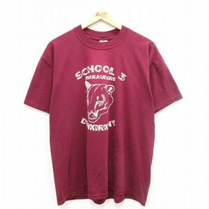 XL/古着 ジャージーズ 半袖 ビンテージ Tシャツ メンズ 00s ライオン 大きいサイズ クルーネック エンジ 24may06 中古