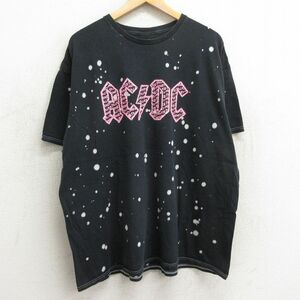 XL/古着 半袖 ロック バンド Tシャツ メンズ AC/DC 大きいサイズ コットン クルーネック 黒他 ブラック ブリーチ加工 24may06 中古