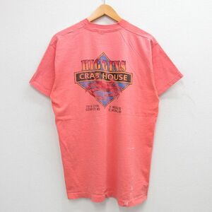 L/古着 フルーツオブザルーム 半袖 ビンテージ Tシャツ メンズ 90s クラブハウス カニ コットン クルーネック ピンク系 24may06 中古