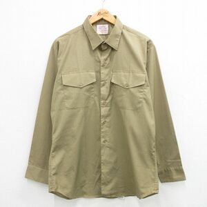 XL/古着 長袖 ミリタリー シャツ メンズ 80s USMC ロング丈 濃ベージュ カーキ 24may07 中古 トップス