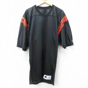 L/古着 チャンピオン Champion 半袖 ビンテージ フットボール Tシャツ メンズ 90s 無地 ロング丈 メッシュ地 黒他 ブラック 24may07 中古