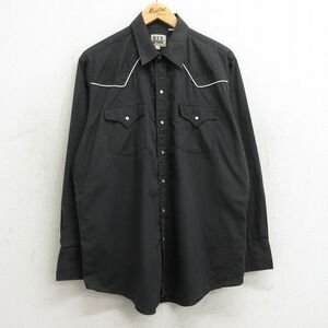 XL/古着 ELY 長袖 ウエスタン シャツ メンズ 90s 黒他 ブラック 24may07 中古 トップス