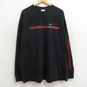 XL/古着 ナイキ NIKE 長袖 ビンテージ Tシャツ メンズ 00s ワンポイントロゴ 大きいサイズ コットン クルーネック 黒 ブラック spe 24may07