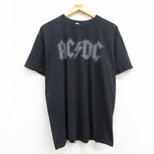 XL/古着 半袖 ビンテージ ロック バンド Tシャツ メンズ 00s AC/DC コットン クルーネック 黒 ブラック 24may07 中古