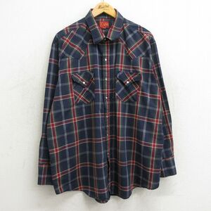 XL/古着 ELY 長袖 ウエスタン シャツ メンズ 大きいサイズ 紺他 ネイビー チェック 24may07 中古 トップス