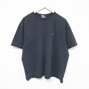 XL/古着 トミーヒルフィガー TOMMY HILFIGER 半袖 ブランド Tシャツ メンズ ワンポイントロゴ 大きいサイズ コットン クルーネック 黒 ブラ