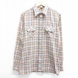 M/古着 リーバイス Levis 長袖 ブランド シャツ メンズ 80s ビッグE ベージュ他 カーキ チェック 24may07 中古 トップス