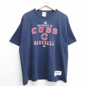 XL/古着 マジェスティック 半袖 ビンテージ Tシャツ メンズ 00s MLB シカゴカブス 大きいサイズ クルーネック 紺 ネイビー メジャーリーグ