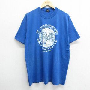 XL/古着 フルーツオブザルーム 半袖 ビンテージ Tシャツ メンズ 90s SURVIVED 木 クルーネック 青 ブルー 24may08 中古