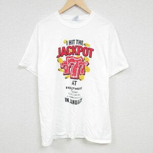 L/古着 半袖 Tシャツ メンズ ジャックポット コットン クルーネック 白 ホワイト 24may08 中古