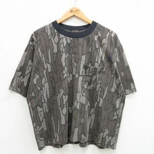 XL/古着 半袖 ビンテージ Tシャツ メンズ 90s TREBARK 胸ポケット付き 大きいサイズ クルーネック グレー他 迷彩 24may08 中古