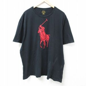 XL/古着 ラルフローレン Ralph Lauren 半袖 ブランド Tシャツ メンズ ビッグロゴ 大きいサイズ コットン クルーネック 黒 ブラック 24may08