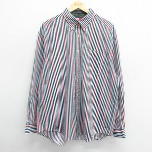 XL/古着 トミーヒルフィガー 長袖 ブランド シャツ メンズ 90s ワンポイントロゴ 大きいサイズ コットン ボタンダウン 紺他 ネイビー スト