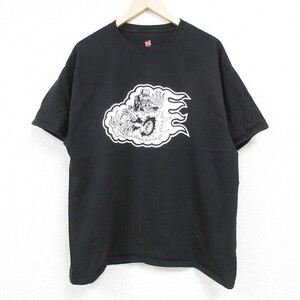 XL/古着 ヘインズ Hanes 半袖 Tシャツ メンズ TATTOO GARAGE コットン クルーネック 黒 ブラック 24may08 中古