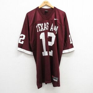 XL/古着 ナイキ NIKE 半袖 ビンテージ フットボール Tシャツ メンズ 00s テキサス A&M 12 メッシュ地 大きいサイズ ロング丈 Vネック エン