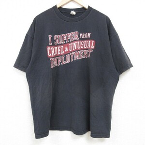 XL/古着 半袖 Tシャツ メンズ EMPLOYMENT 大きいサイズ コットン クルーネック 黒 ブラック 24may08 中古