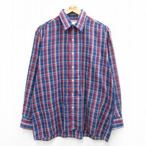 XL/古着 シアーズ 長袖 シャツ メンズ 80s 紺他 ネイビー チェック 24may08 中古 トップス