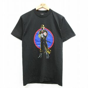 M/古着 フルーツオブザルーム 半袖 ビンテージ Tシャツ メンズ 90s ディズニー ディックトレイシー コットン クルーネック 黒 ブラック 24m