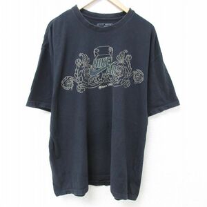 XL/古着 ナイキ NIKE 半袖 ブランド Tシャツ メンズ ビッグロゴ 大きいサイズ コットン クルーネック 黒 ブラック 24may08 中古