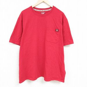 XL/古着 半袖 Tシャツ メンズ ラングラー 胸ポケット付き 大きいサイズ コットン クルーネック 赤 レッド 24may08 中古