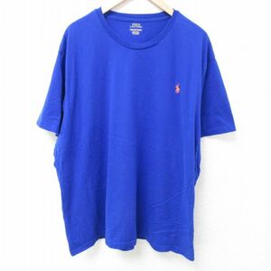 XL/古着 ラルフローレン Ralph Lauren 半袖 ブランド Tシャツ メンズ ワンポイントロゴ 大きいサイズ コットン クルーネック 青 ブルー 24m