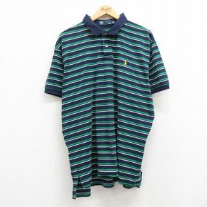 XL/古着 ラルフローレン 半袖 ブラント ポロ シャツ メンズ 90s ワンポイントロゴ 大きいサイズ コットン 紺他 ネイビー ボーダー 24may08