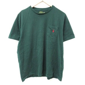 XL/古着 ラルフローレン Ralph Lauren 半袖 ブランド Tシャツ メンズ ワンポイントロゴ 胸ポケット付き コットン クルーネック 濃緑 グリー