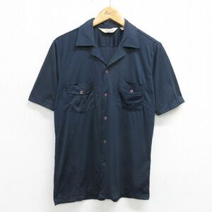 S/古着 半袖 シャツ メンズ 70s 開襟 オープンカラー 紺 ネイビー 24may08 中古 トップス