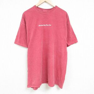 XL/古着 半袖 Tシャツ メンズ ボストン 大きいサイズ ロング丈 コットン クルーネック 薄エンジ 24may08 中古