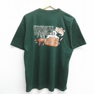 L/古着 フルーツオブザルーム 半袖 ビンテージ Tシャツ メンズ 00s バージニア工科大学 クマ クルーネック 緑 グリーン 24may08 中古