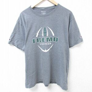 L/古着 チャンピオン Champion 半袖 ブランド Tシャツ メンズ NFL ミネソタバイキングス FREMD コットン クルーネック グレー 霜降り アメ