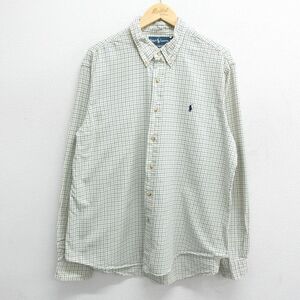 XL/古着 ラルフローレン 長袖 ブランド シャツ メンズ 90s ワンポイントロゴ 生成り他 チェック 24may09 中古 トップス