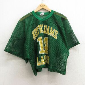 XL/古着 半袖 ビンテージ フットボール Tシャツ メンズ 90s ノートルダム ラクロス 14 大きいサイズ ショート丈 メッシュ地 Vネック 緑 グ