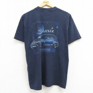 L/古着 半袖 ビンテージ Tシャツ メンズ 00s PTクルーザー クライスラー 車 コットン クルーネック 紺 ネイビー 24may09 中古