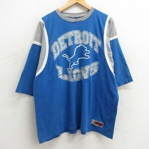 XL/古着 半袖 ビンテージ Tシャツ メンズ 90s NFL デトロイトライオンズ 大きいサイズ クルーネック 青 ブルー アメフト スーパーボウル 24