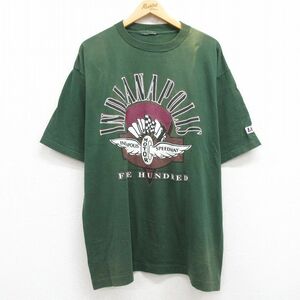 XL/古着 半袖 ビンテージ Tシャツ メンズ 90s インディアナポリス 大きいサイズ クルーネック 緑 グリーン 24may09 中古